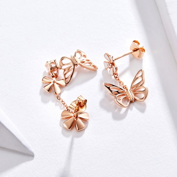 New Silver Dancing Butterfly Drop Earrings - Picture 6 of 6